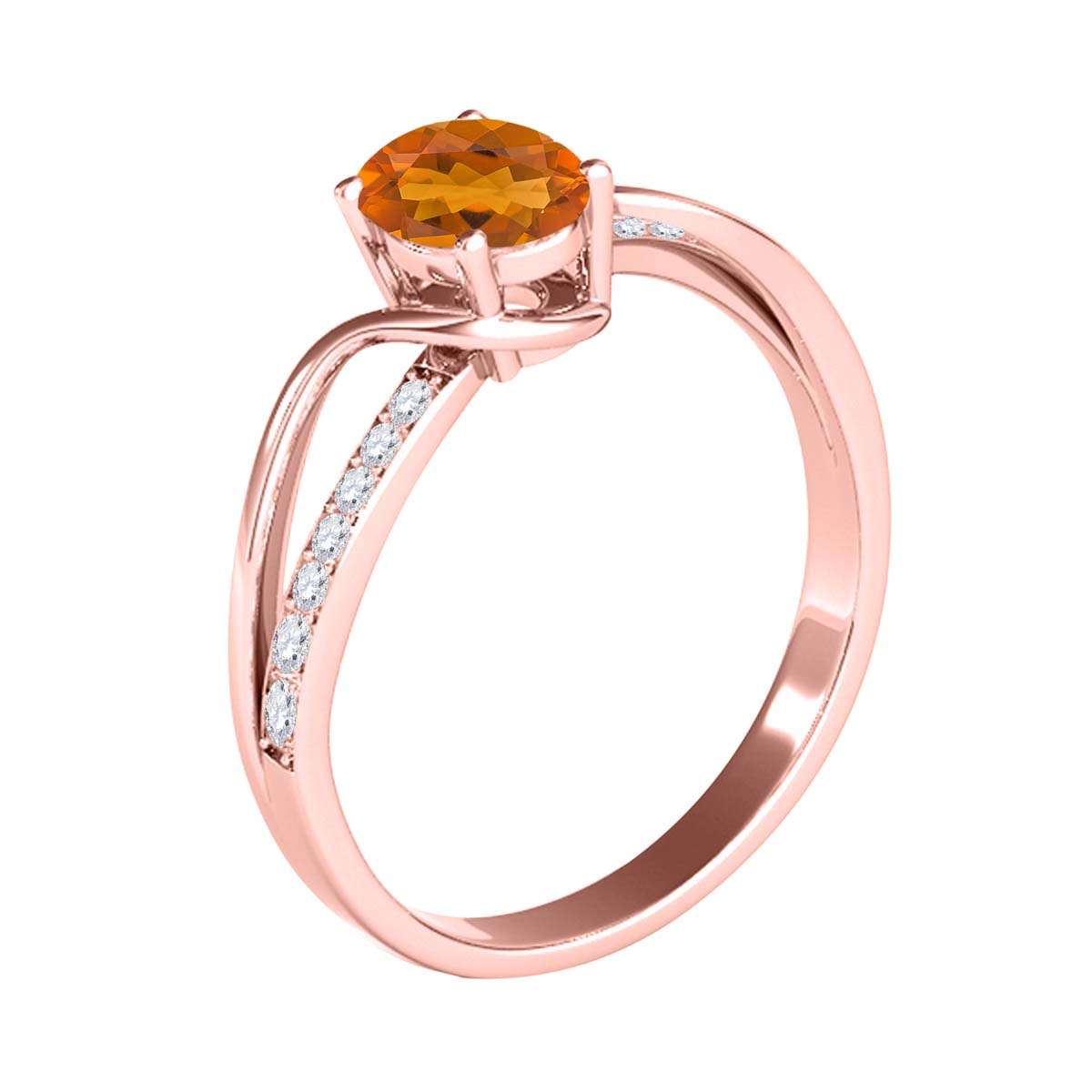 MauliJewels 1.40 Carat Oval Citrine and White Diamond Gemstone Ring with Split Shank in 14K White, Yellow, Rose Gold Mauli Jewels