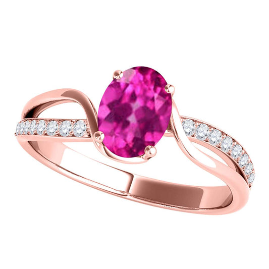 Maulijewels 1.40 Carat Oval Pink-Topaz & White Diamond Gemstone Ring with Split Shank Design in 14K White, Yellow, & Rose Gold Mauli Jewels