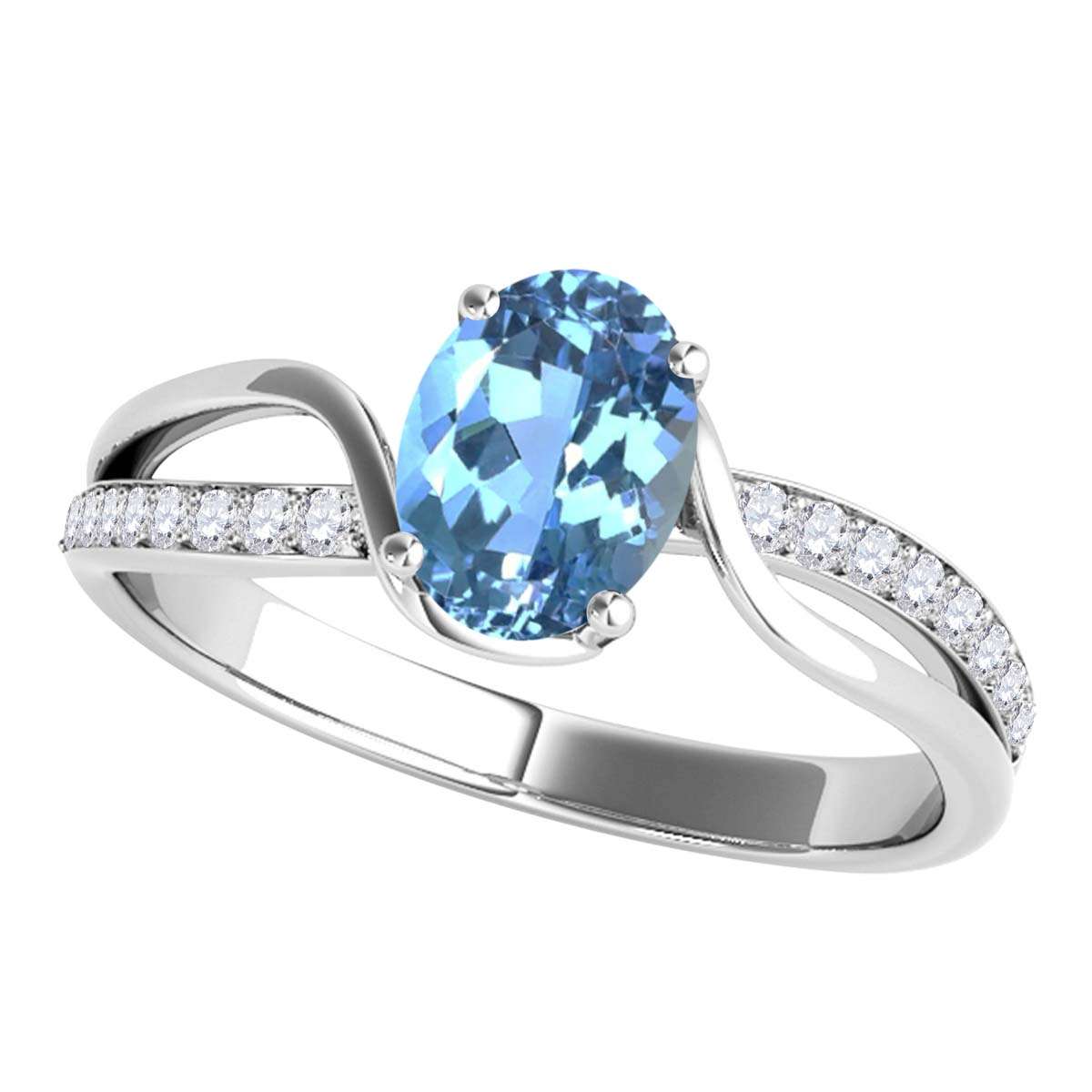 MauliJewels 1.40 Carat Oval Blue Topaz & Round White Diamond Ring with Split Shank Design in 14K White, Yellow, and Rose Gold Mauli Jewels