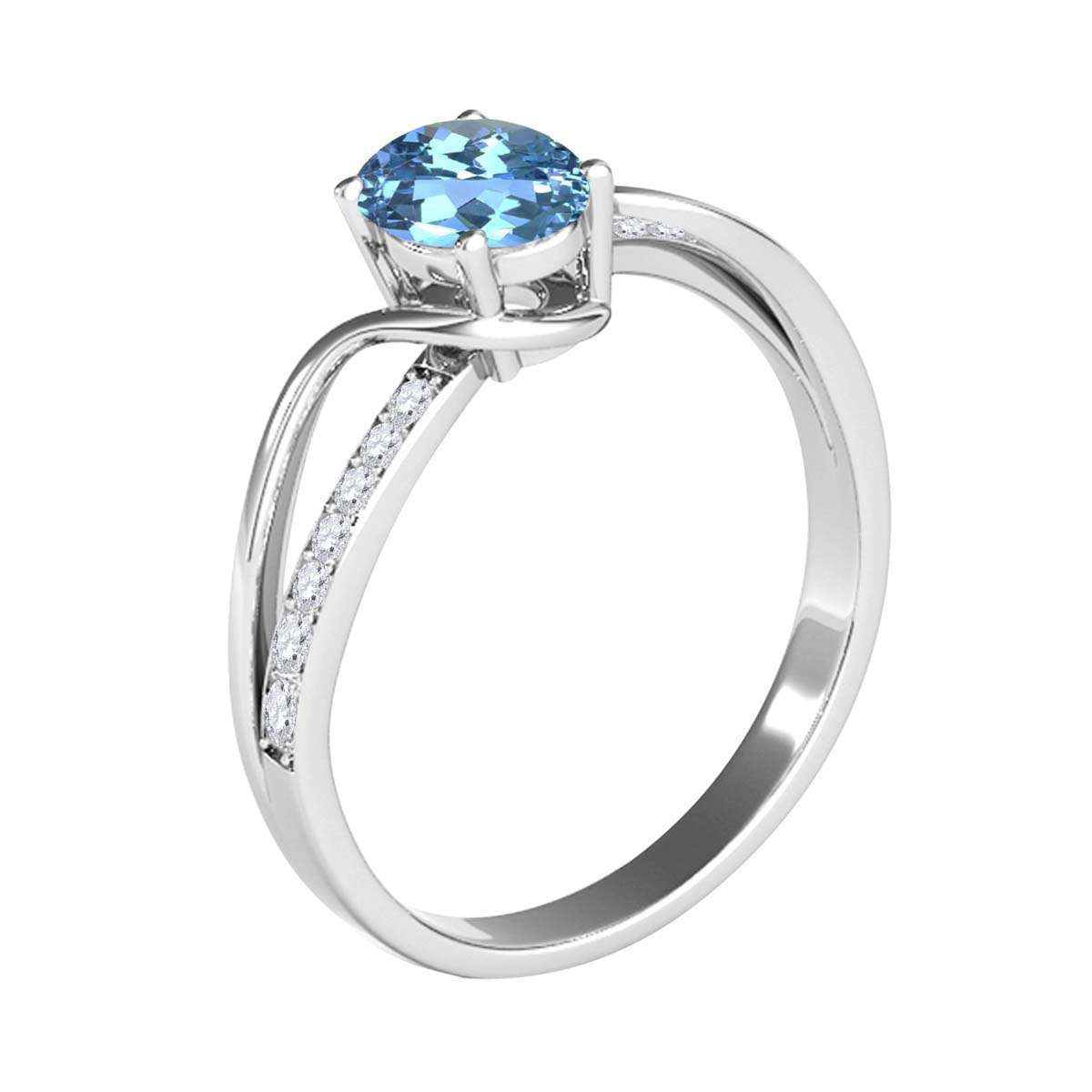 MauliJewels 1.40 Carat Oval Blue Topaz & Round White Diamond Ring with Split Shank Design in 14K White, Yellow, and Rose Gold Mauli Jewels