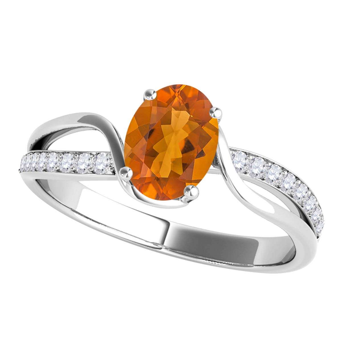 MauliJewels 1.40 Carat Oval Citrine and White Diamond Gemstone Ring with Split Shank in 14K White, Yellow, Rose Gold Mauli Jewels