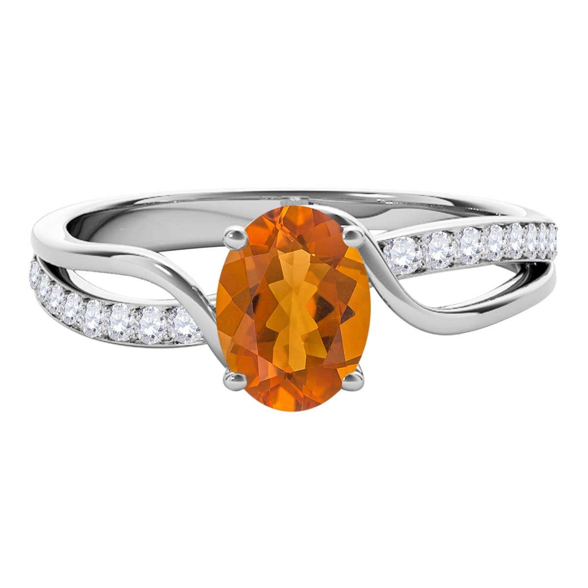 MauliJewels 1.40 Carat Oval Citrine and White Diamond Gemstone Ring with Split Shank in 14K White, Yellow, Rose Gold Mauli Jewels
