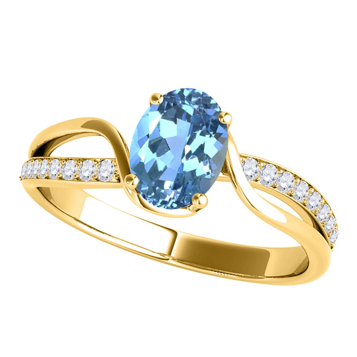 MauliJewels 1.40 Carat Oval Blue Topaz & Round White Diamond Ring with Split Shank Design in 14K White, Yellow, and Rose Gold Mauli Jewels