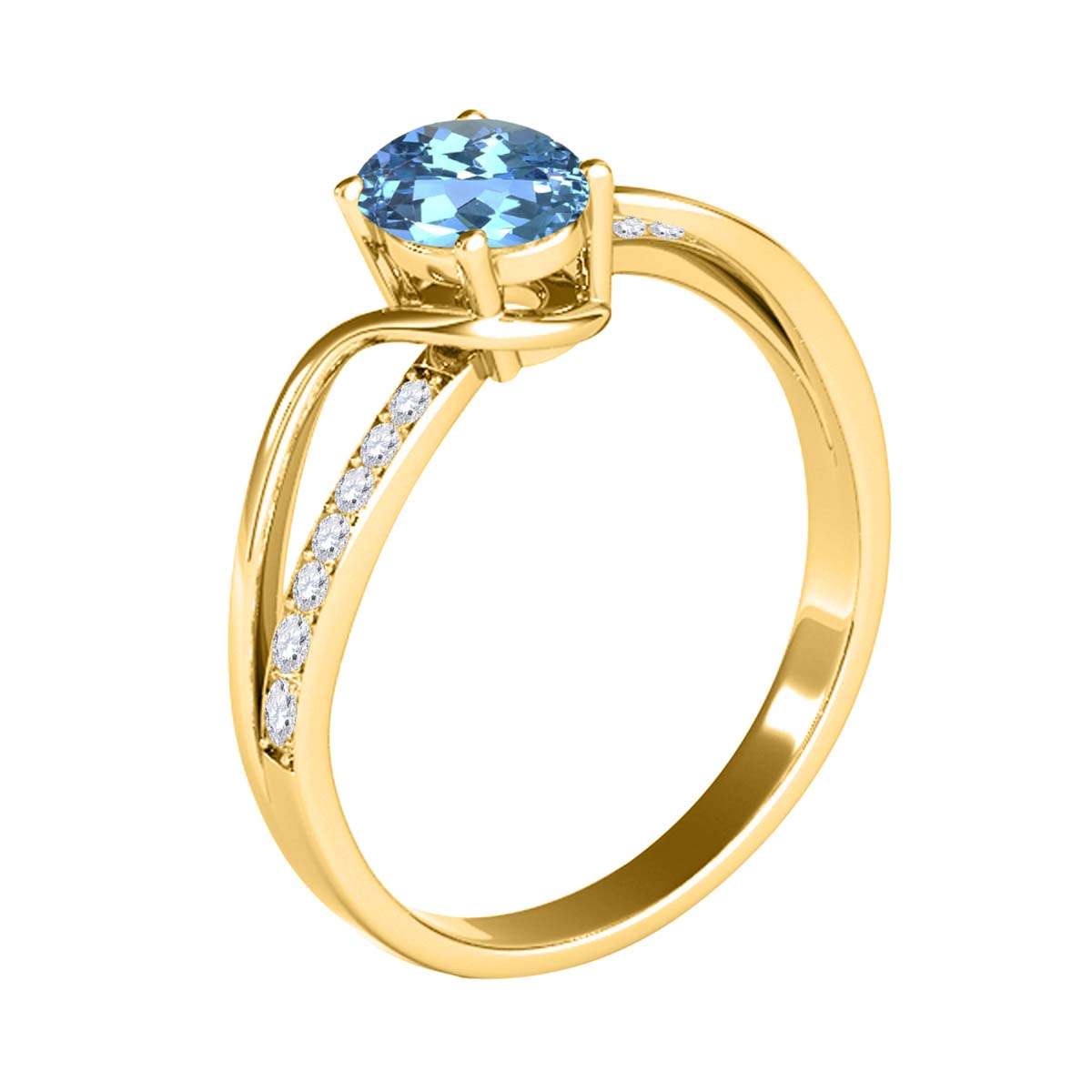 MauliJewels 1.40 Carat Oval Blue Topaz & Round White Diamond Ring with Split Shank Design in 14K White, Yellow, and Rose Gold Mauli Jewels