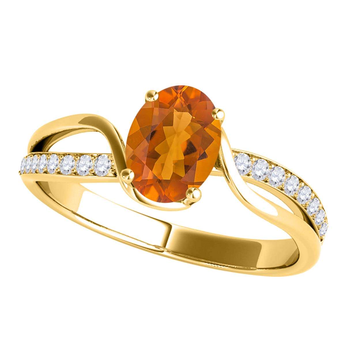 MauliJewels 1.40 Carat Oval Citrine and White Diamond Gemstone Ring with Split Shank in 14K White, Yellow, Rose Gold Mauli Jewels