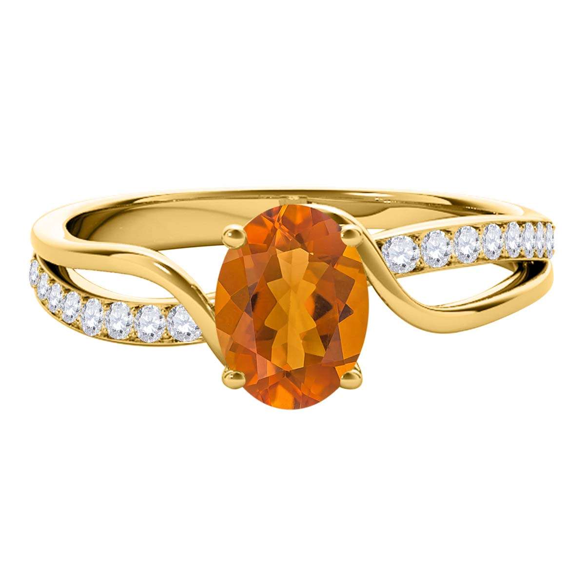 MauliJewels 1.40 Carat Oval Citrine and White Diamond Gemstone Ring with Split Shank in 14K White, Yellow, Rose Gold Mauli Jewels