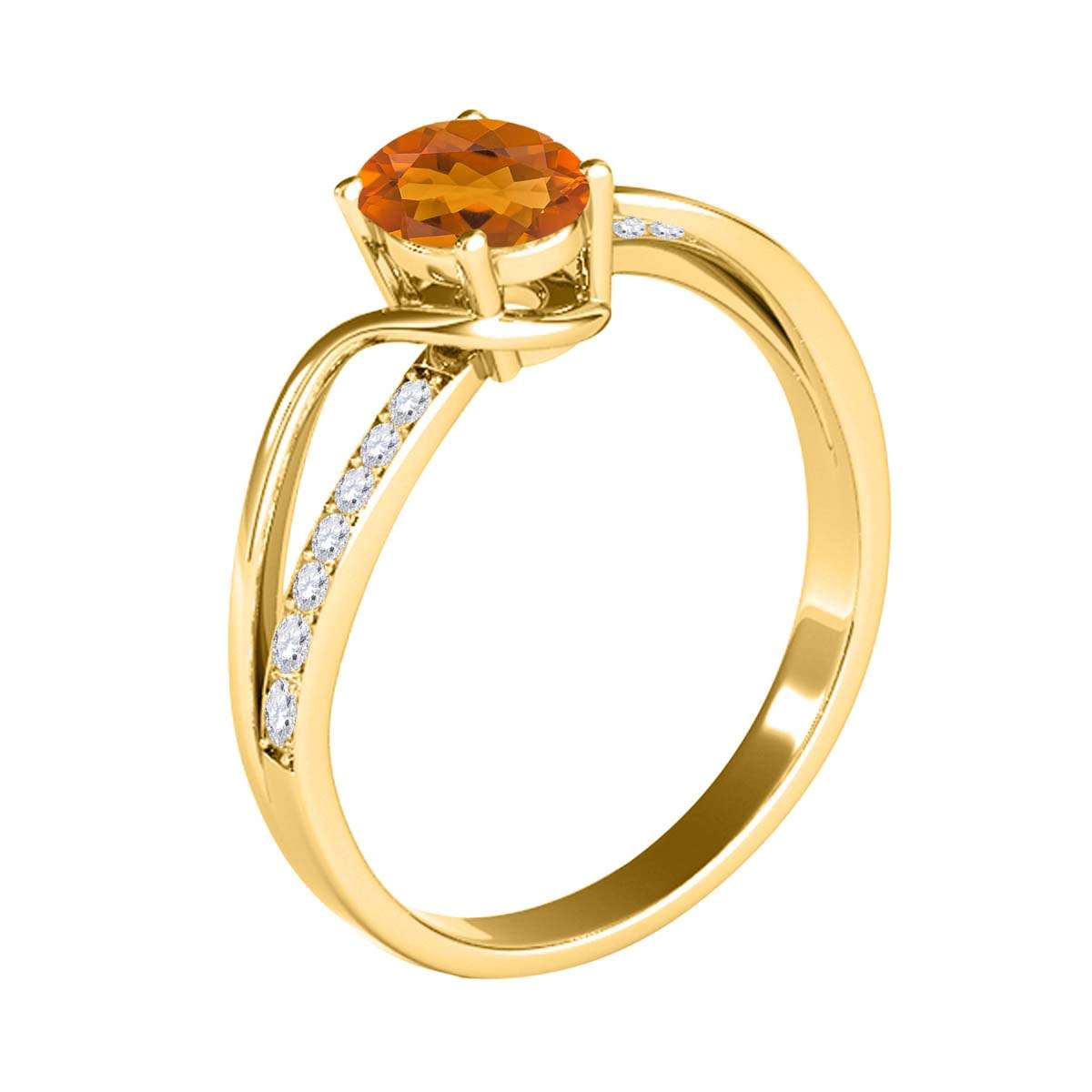 MauliJewels 1.40 Carat Oval Citrine and White Diamond Gemstone Ring with Split Shank in 14K White, Yellow, Rose Gold Mauli Jewels