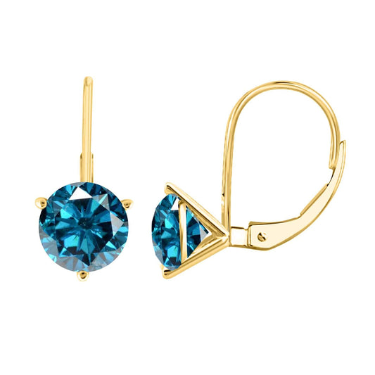 MauliJewels 1.0 Carat 3-Prong Round Blue Diamond Martini Leverback Earrings 14K Rose White Yellow Gold Mauli Jewels