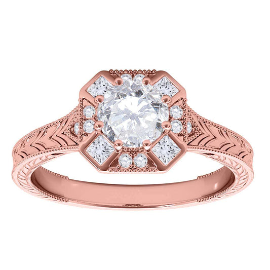 0.75 Carat Round and Princess Diamond Engagement Ring For Women In 14K Rose White & Yellow Gold Mauli Jewels