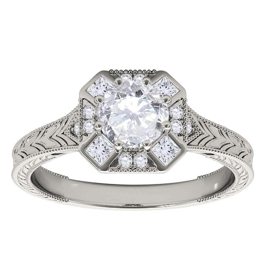0.75 Carat Round and Princess Diamond Engagement Ring For Women In 14K Rose White & Yellow Gold Mauli Jewels