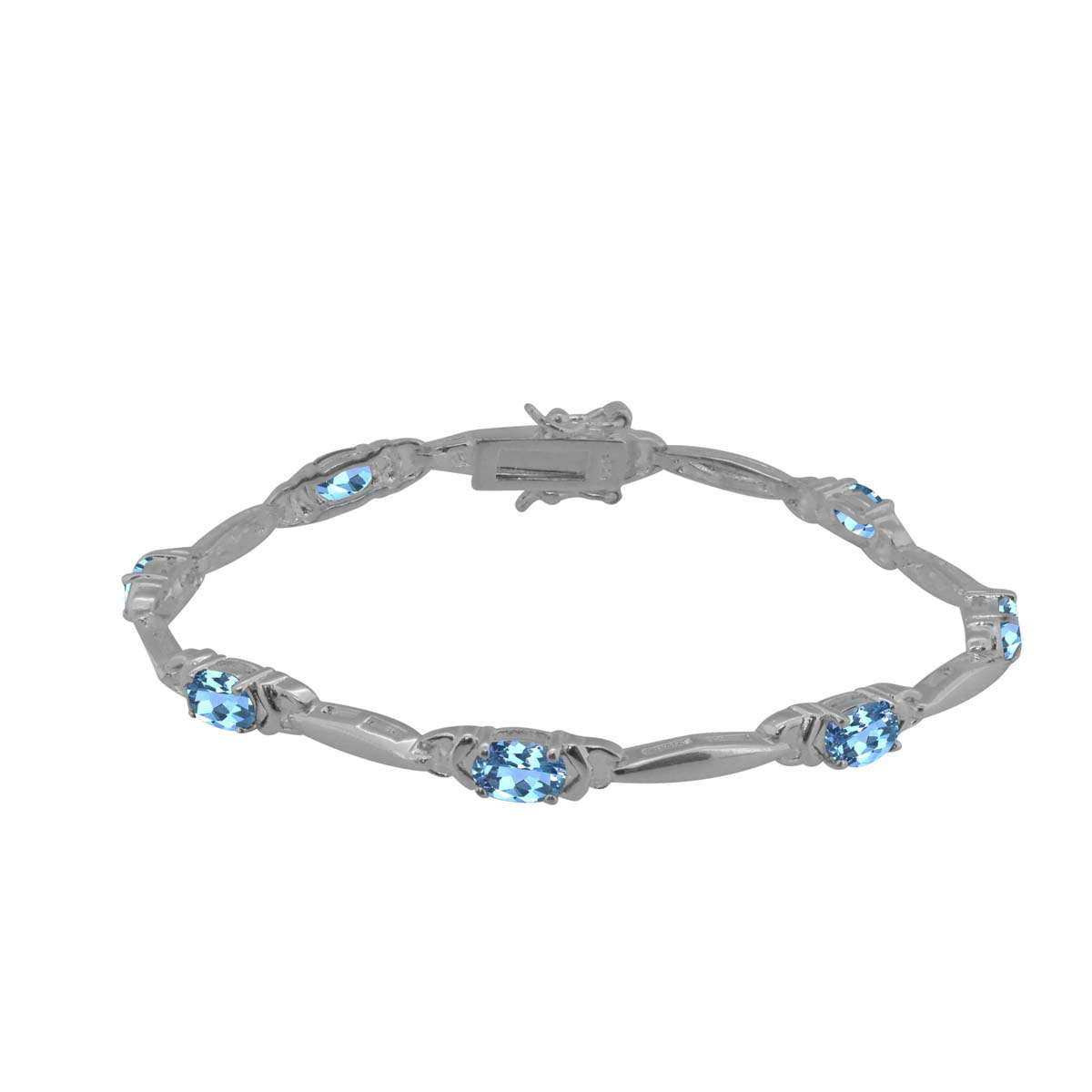 MauliJewels 4.05 Carat Oval Blue Topaz Seven-Stone Bracelet in 925 Sterling Silver – 7.5" Gemstone Bracelet Mauli Jewels