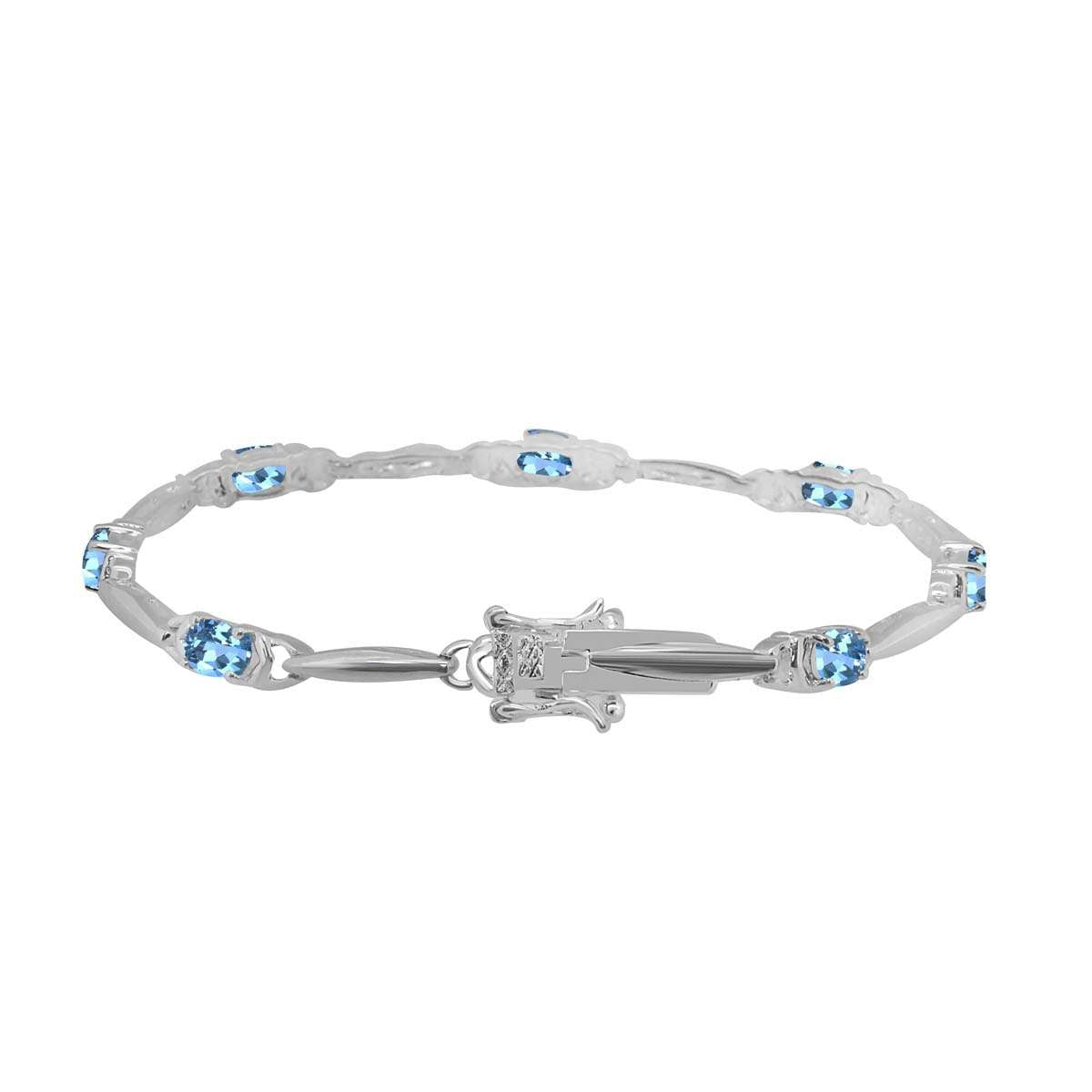 MauliJewels 4.05 Carat Oval Blue Topaz Seven-Stone Bracelet in 925 Sterling Silver – 7.5" Gemstone Bracelet Mauli Jewels