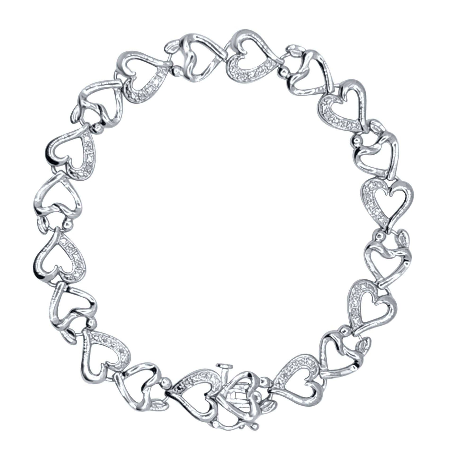 Mother and Child 0.10 Carat Natural Diamond Heart-Shaped Bracelet in 14K Gold-Plated over Sterling Silver Mauli Jewels