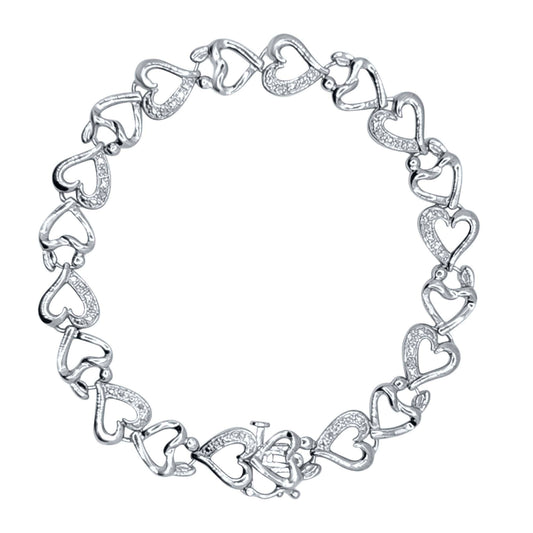 Mother and Child 0.10 Carat Natural Diamond Heart-Shaped Bracelet in 14K Gold-Plated over Sterling Silver Mauli Jewels