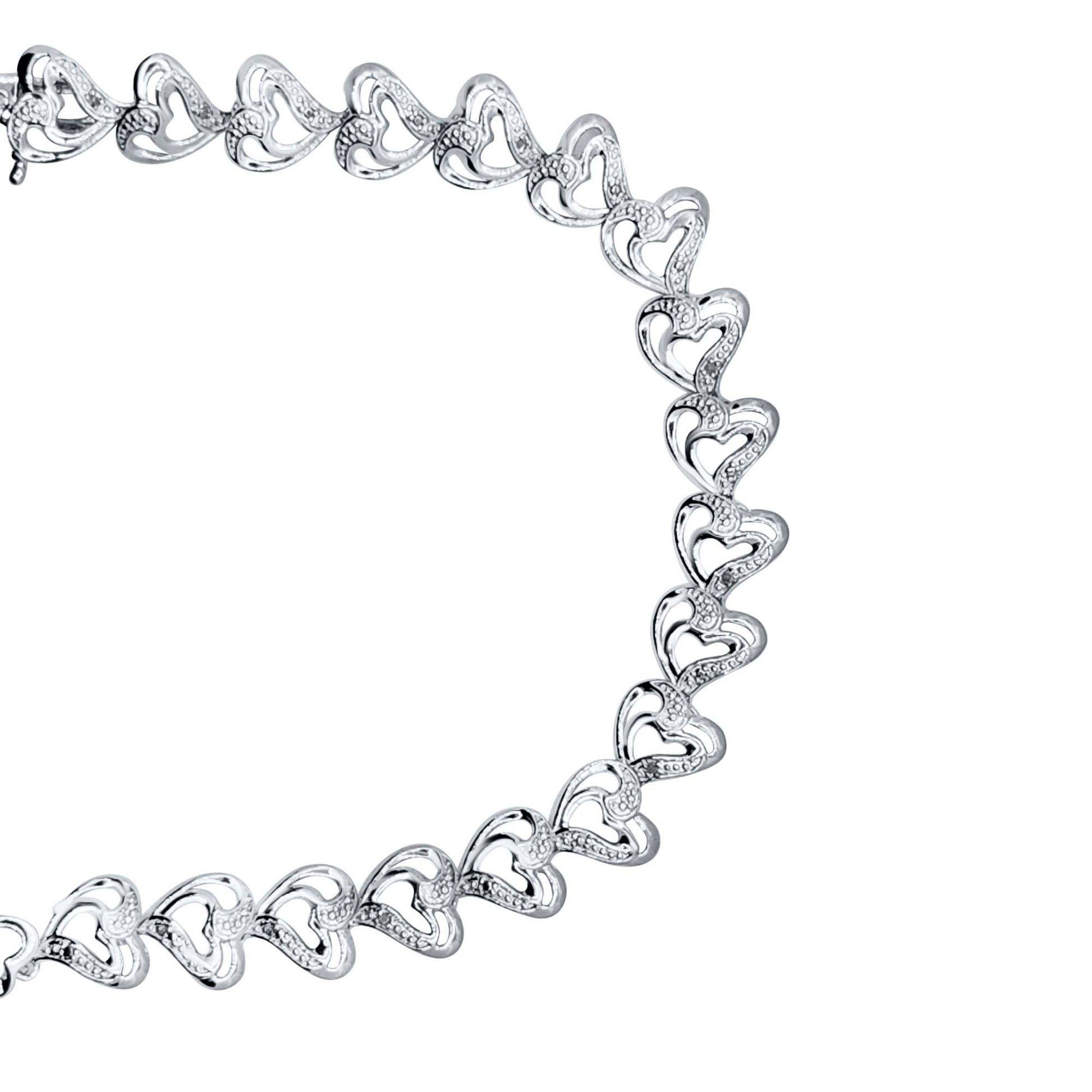 Natural Diamond Accent Heart-Shaped Mother and Child Bracelet in 14K White Gold-Plated 925 Sterling Silver Mauli Jewels