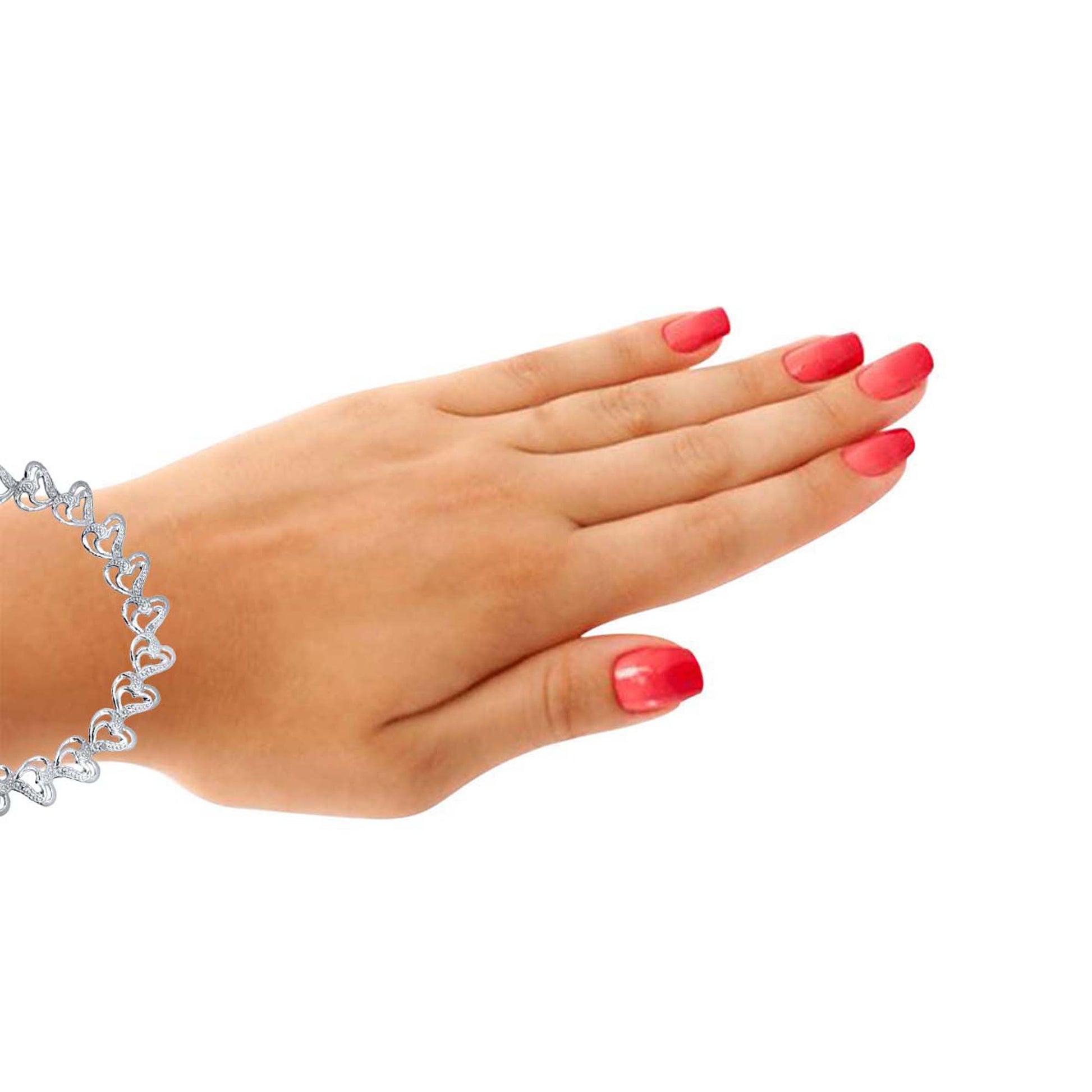 Natural Diamond Accent Heart-Shaped Mother and Child Bracelet in 14K White Gold-Plated 925 Sterling Silver Mauli Jewels