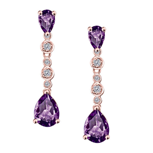 3.00 Carat Amethyst & Diamond Dangle Earrings For Women In 10K Solid Rose White & Yellow Gold Mauli Jewels