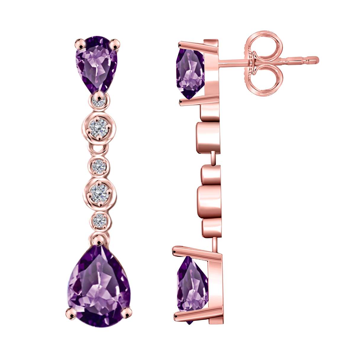 3.00 Carat Amethyst & Diamond Dangle Earrings For Women In 10K Solid Rose White & Yellow Gold Mauli Jewels