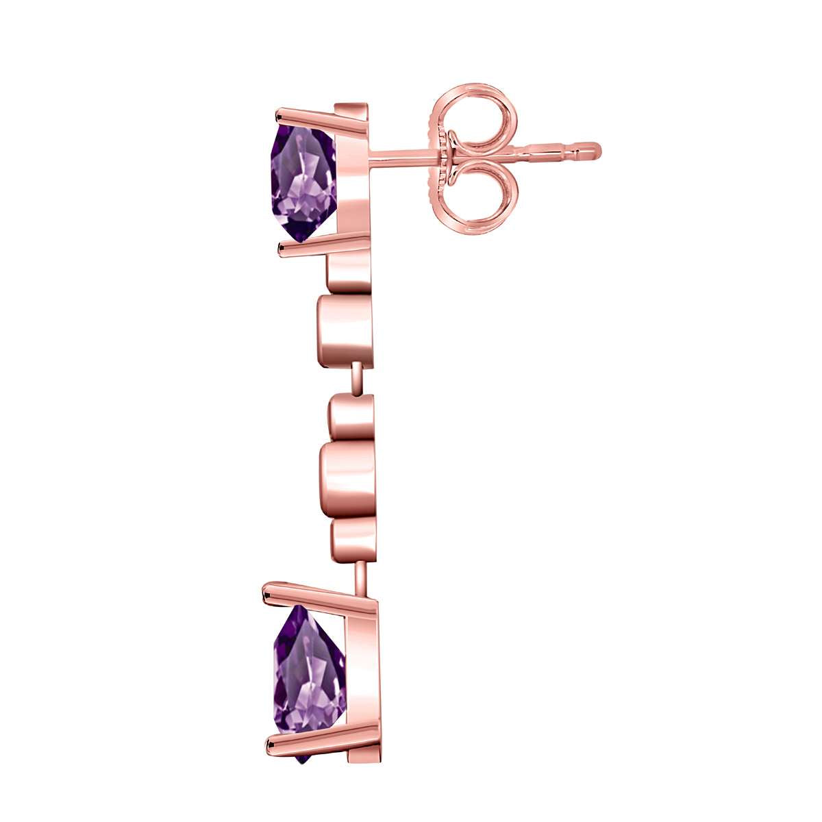 3.00 Carat Amethyst & Diamond Dangle Earrings For Women In 10K Solid Rose White & Yellow Gold Mauli Jewels