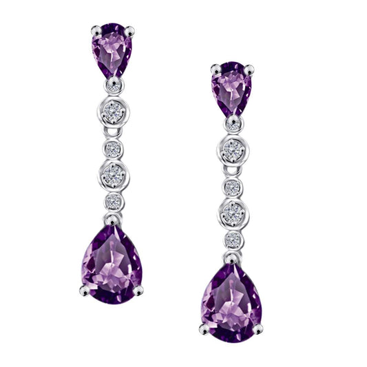 3.00 Carat Amethyst & Diamond Dangle Earrings For Women In 10K Solid Rose White & Yellow Gold Mauli Jewels