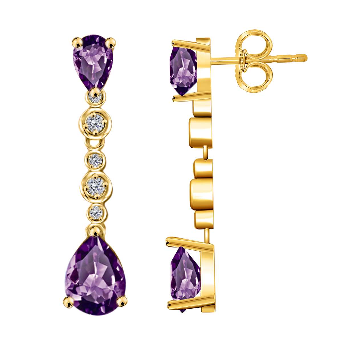 3.00 Carat Amethyst & Diamond Dangle Earrings For Women In 10K Solid Rose White & Yellow Gold Mauli Jewels