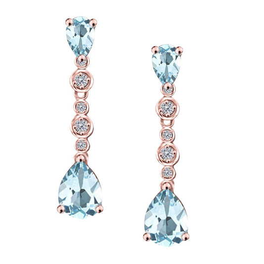 10K Solid Rose White & Yellow Gold 3.00 Carat Pear Shape Aquamarine & Diamond Dangle Earrings For Women Mauli Jewels