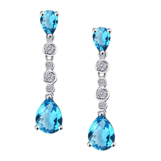 3.00 Carat Blue-topaz & Diamond Dangle Earrings For Women In 10K Solid Rose White & Yellow Gold Mauli Jewels