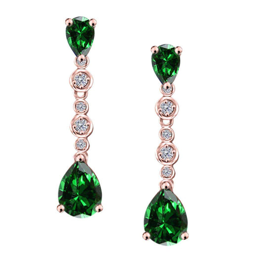 3.00 Carat Pear Shape Emerald & Diamond Dangle Earrings For Women In 10K Solid Rose White & Yellow Gold Mauli Jewels