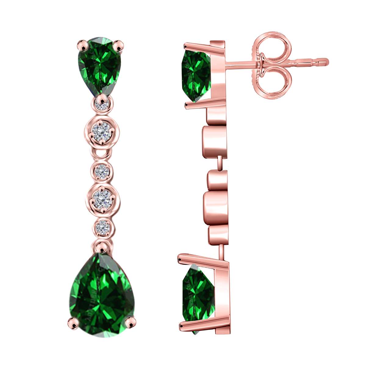 3.00 Carat Pear Shape Emerald & Diamond Dangle Earrings For Women In 10K Solid Rose White & Yellow Gold Mauli Jewels
