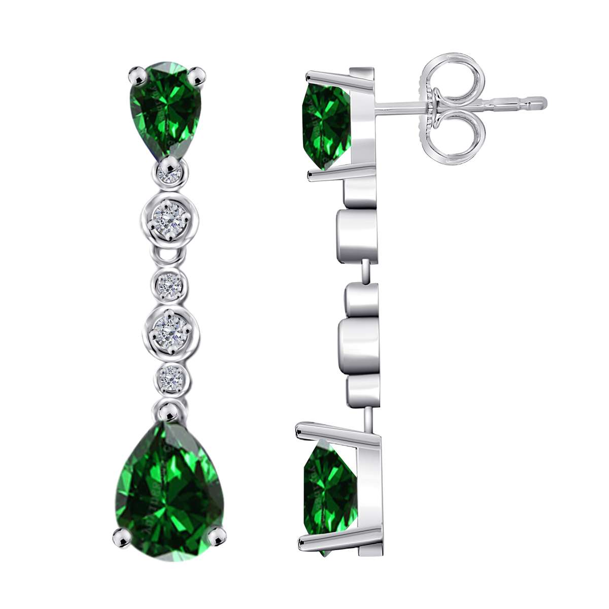 3.00 Carat Pear Shape Emerald & Diamond Dangle Earrings For Women In 10K Solid Rose White & Yellow Gold Mauli Jewels
