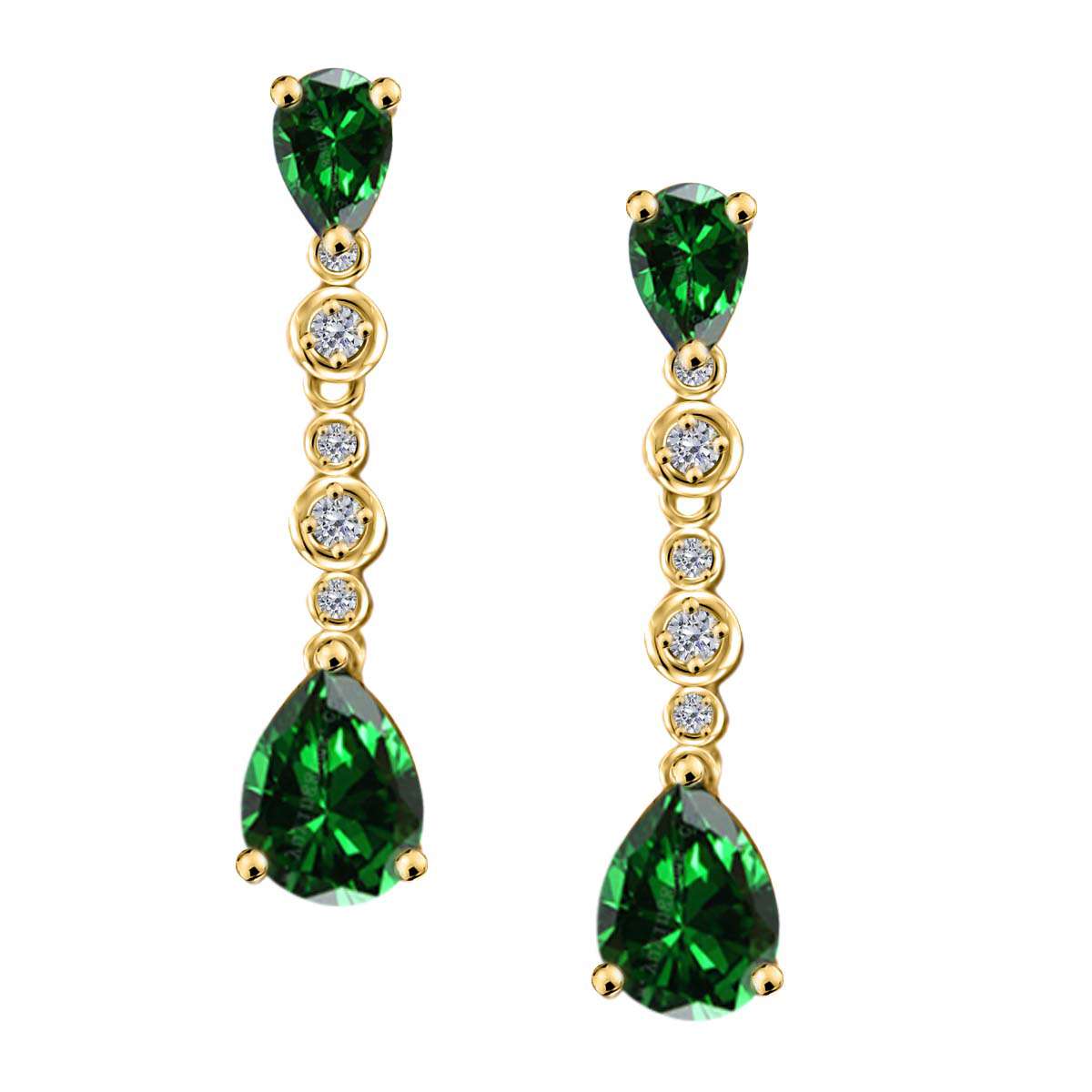 3.00 Carat Pear Shape Emerald & Diamond Dangle Earrings For Women In 10K Solid Rose White & Yellow Gold Mauli Jewels