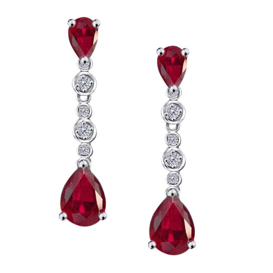 3.00 Carat Ruby & Diamond Dangle Earrings For Women In 10K Solid Rose White & Yellow Gold Mauli Jewels