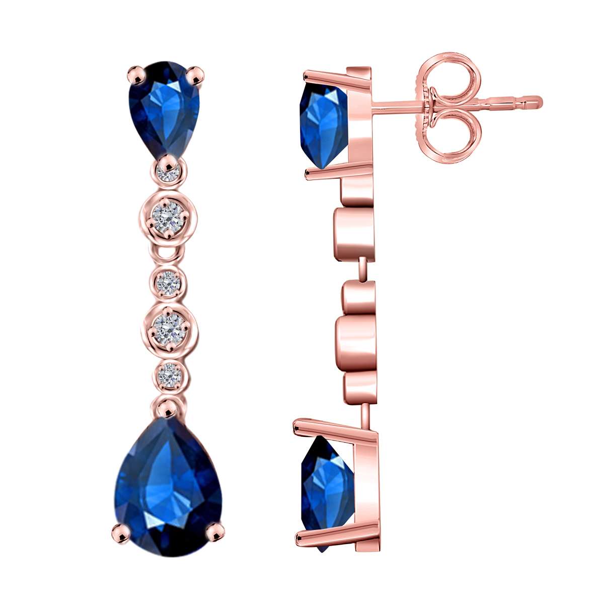 3.00 Carat Sapphire & Diamond Dangle Earrings For Women In 10K Solid Rose White & Yellow Gold Mauli Jewels