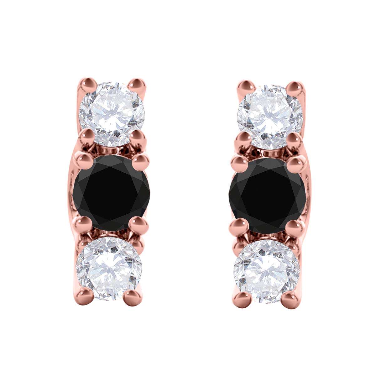 Maulijewels 1.10 cttw Natural White and Black Diamond Stud Earrings For Women In 10K Rose Yellow White Gold Mauli Jewels