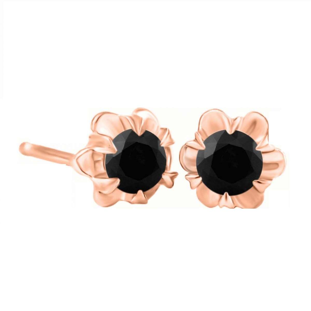 0.50 Carat Black Natural Diamond 14K Rose White & Yellow Gold Stud Earrings For Women With Secure Push Back Mauli Jewels