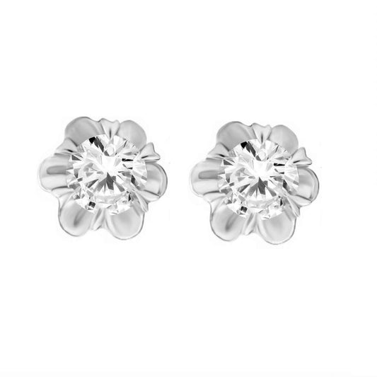 14K White Rose & Yellow Gold 0.50 Carat Natural Diamond Stud Earrings For Women With Secure Push Back Mauli Jewels