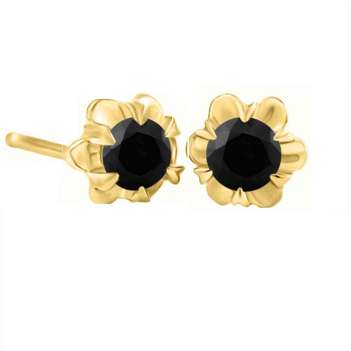 0.50 Carat Black Natural Diamond 14K Rose White & Yellow Gold Stud Earrings For Women With Secure Push Back Mauli Jewels