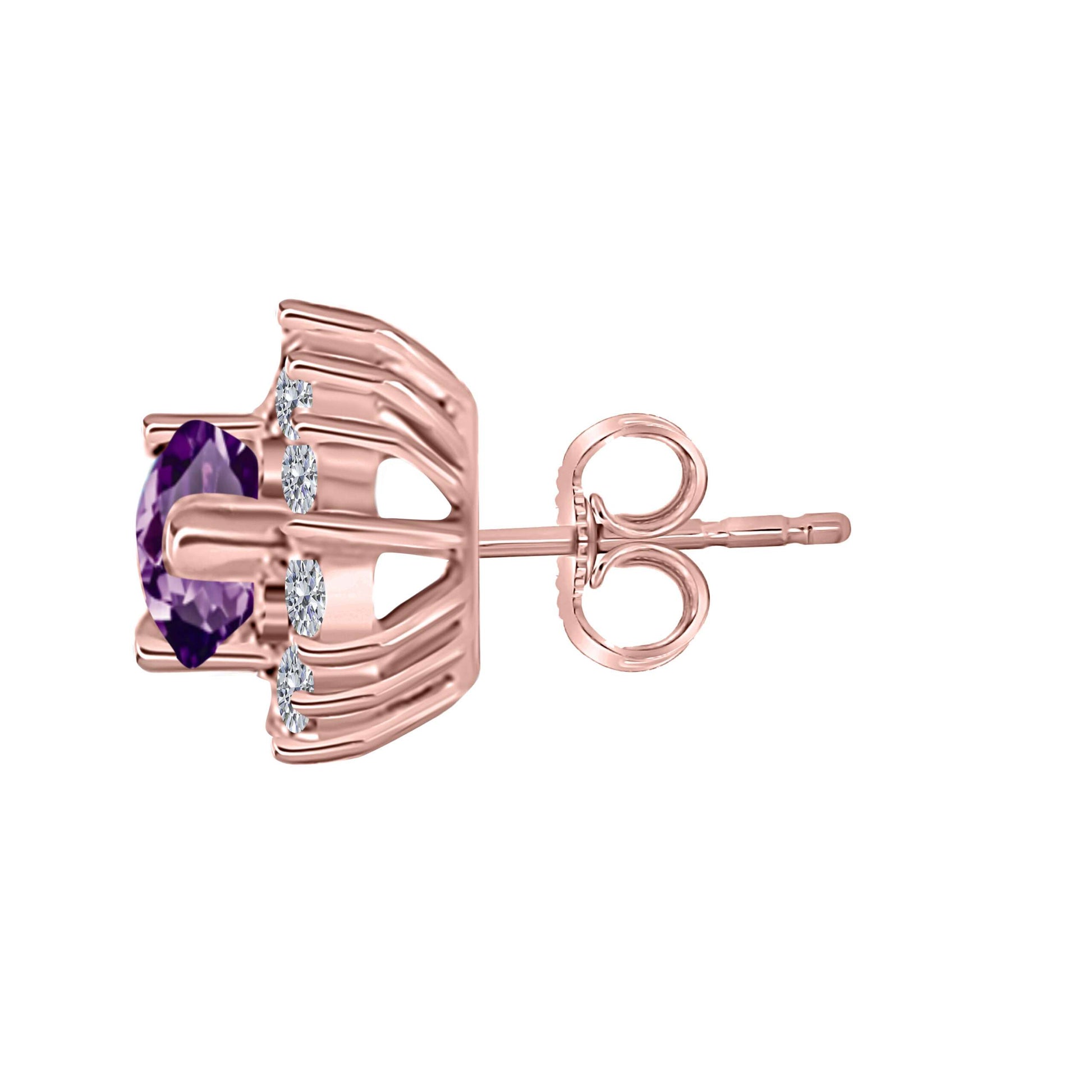 1.75 Carat Pear Shape Amethyst & Diamond Stud Earrings For Women In 10K Solid Rose White & Yellow Gold Mauli Jewels
