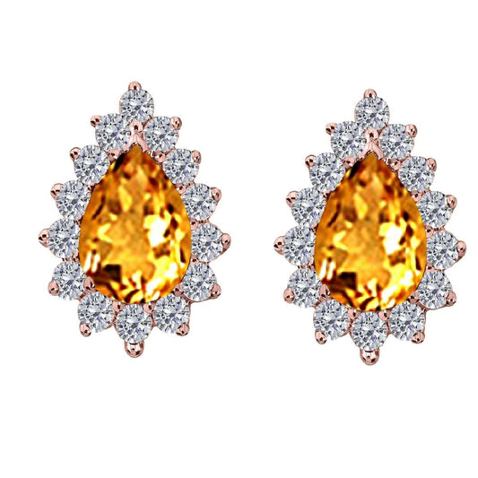 1.75 Carat Pear Shape Citrine And Diamond Earrings For Women In 10K Solid Rose White & Yellow Gold Mauli Jewels