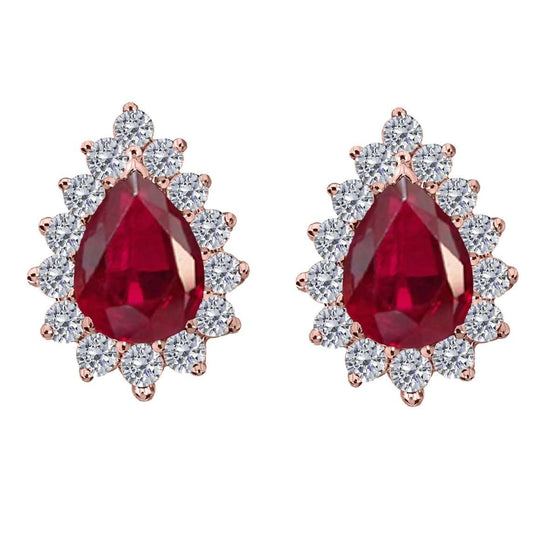 1.75 Carat Diamond And Pear Shape Ruby Stud Earrings For Women In 10K Solid Rose White & Yellow Gold Mauli Jewels