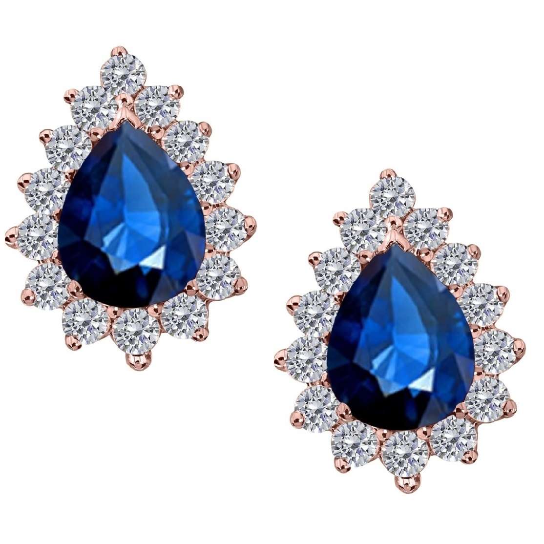 1.75 Carat Pear Shape Sapphire & Diamond Stud Earrings For Women In 10K Solid Rose White & Yellow Gold Mauli Jewels