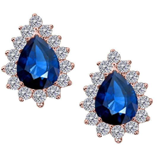 1.75 Carat Pear Shape Sapphire & Diamond Stud Earrings For Women In 10K Solid Rose White & Yellow Gold Mauli Jewels