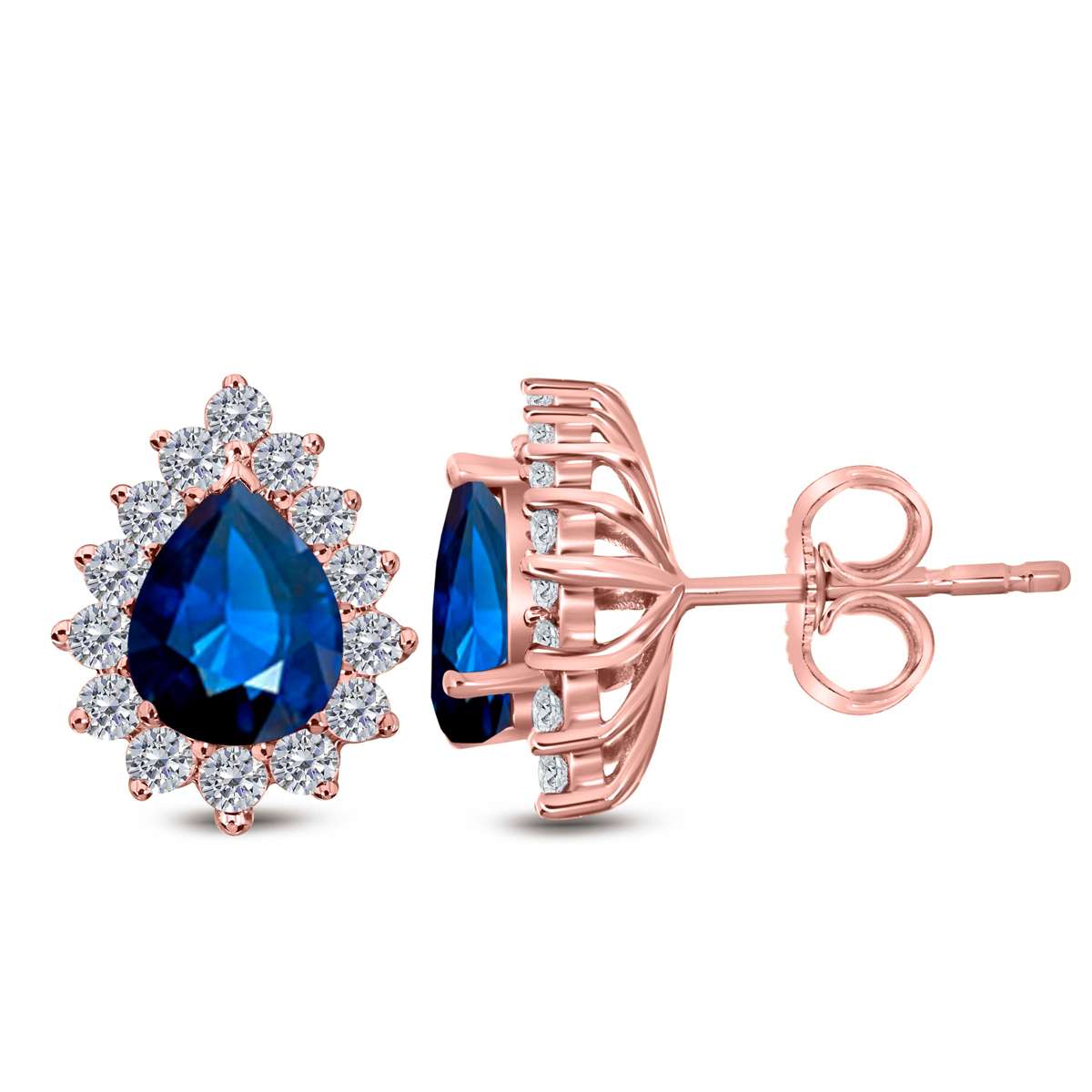 1.75 Carat Pear Shape Sapphire & Diamond Stud Earrings For Women In 10K Solid Rose White & Yellow Gold Mauli Jewels