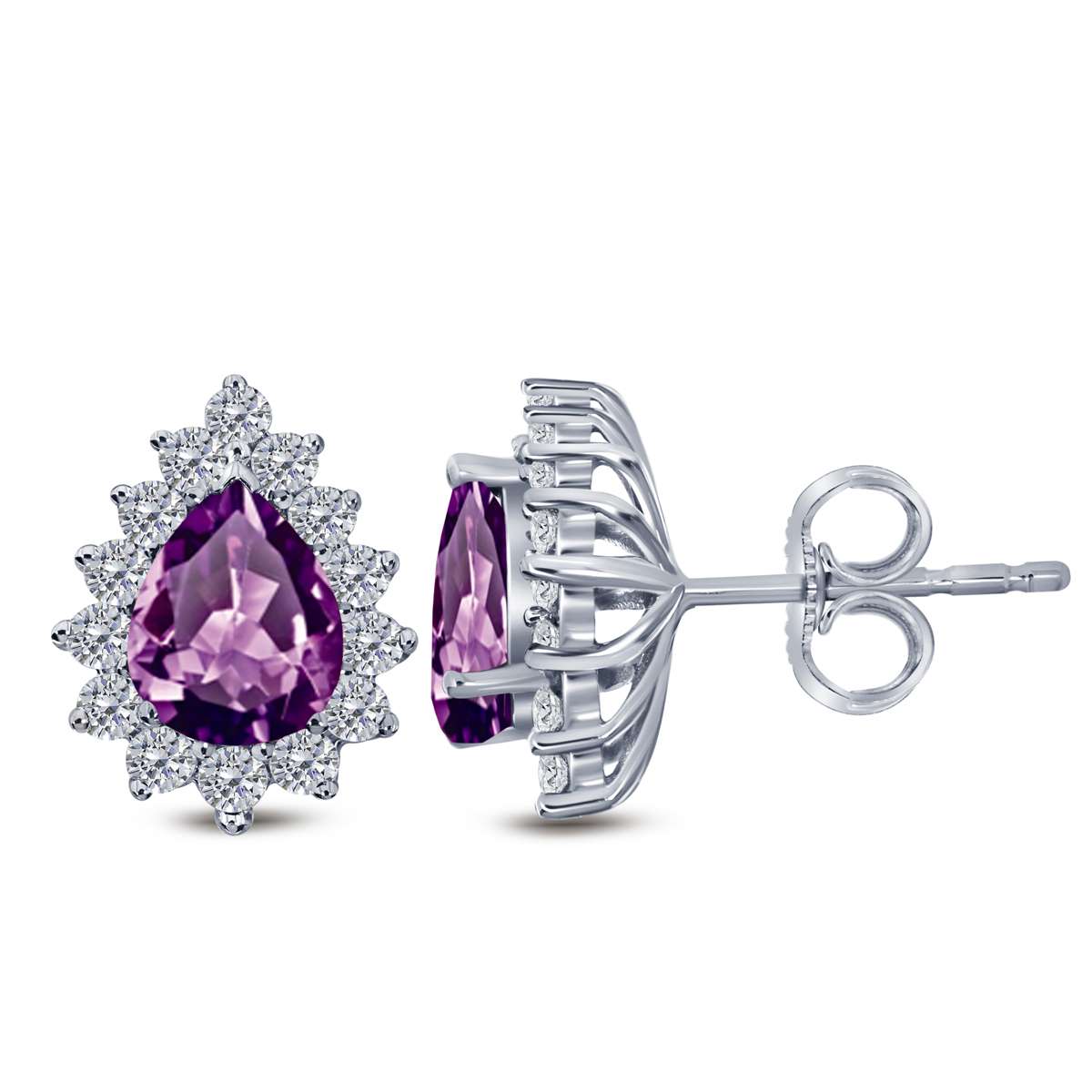 1.75 Carat Pear Shape Amethyst & Diamond Stud Earrings For Women In 10K Solid Rose White & Yellow Gold Mauli Jewels
