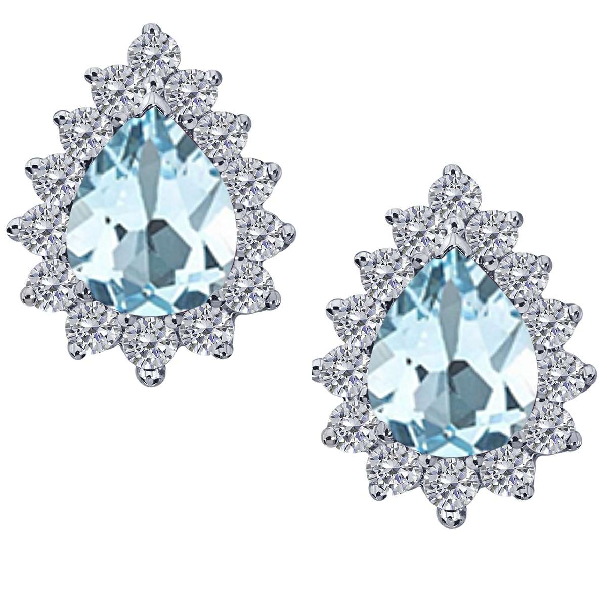 1.75 Carat Pear Shape Aquamarine & Diamond Stud Earrings For Women In 10K Solid Rose White & Yellow Gold Mauli Jewels