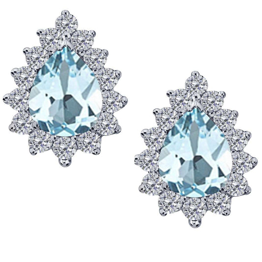 1.75 Carat Pear Shape Aquamarine & Diamond Stud Earrings For Women In 10K Solid Rose White & Yellow Gold Mauli Jewels