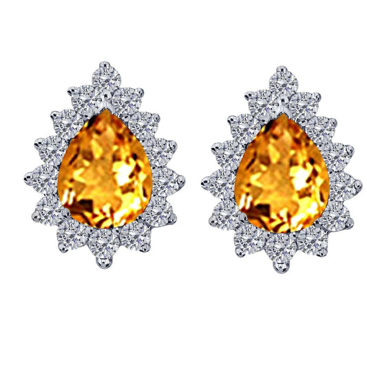 1.75 Carat Pear Shape Citrine And Diamond Earrings For Women In 10K Solid Rose White & Yellow Gold Mauli Jewels