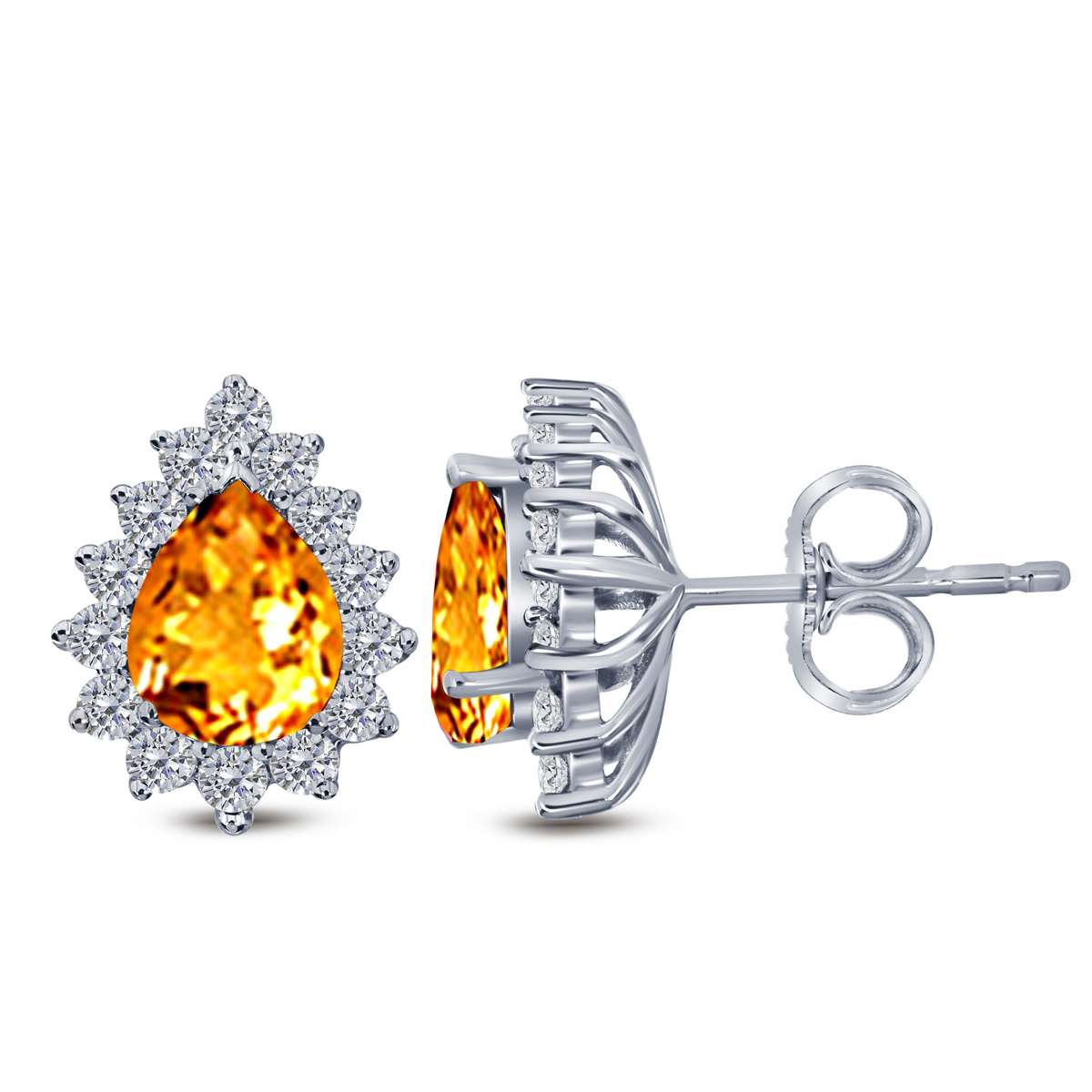 1.75 Carat Pear Shape Citrine And Diamond Earrings For Women In 10K Solid Rose White & Yellow Gold Mauli Jewels