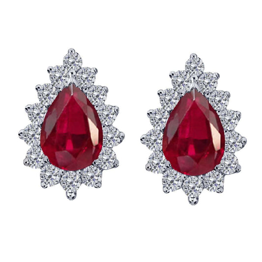 1.75 Carat Diamond And Pear Shape Ruby Stud Earrings For Women In 10K Solid Rose White & Yellow Gold Mauli Jewels