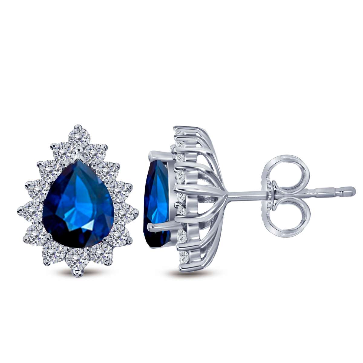 1.75 Carat Pear Shape Sapphire & Diamond Stud Earrings For Women In 10K Solid Rose White & Yellow Gold Mauli Jewels